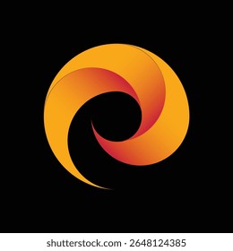 A captivating 3D geometric design featuring a bold spiral pattern in orange and red hues against a black background.