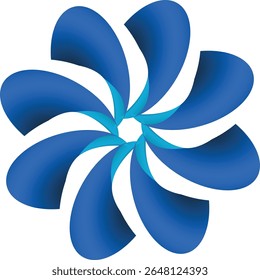 A captivating 3D geometric design featuring a spiral flower pattern in bold blue hues against a white background.