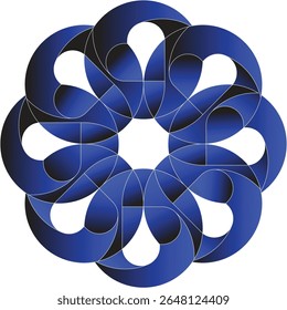 A captivating 3D geometric design featuring an intricate pattern of interlocking blue circles against a white background.