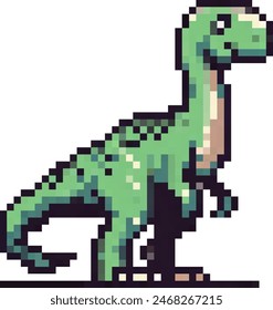 A captivating 8-bit pixel T-Rex dinosaur, designed with a retro gaming flair, available as a vector icon with no background, ideal for varied digital and print creations.