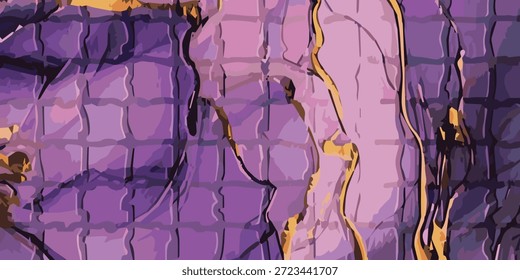A captivating abstract artwork featuring a blend of purple and gold liquid forms, creating a dynamic and textured surface with flowing patterns.