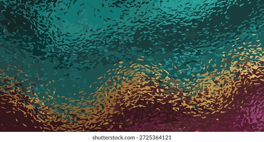 Ein fesselnder abstrakter Hintergrund mit einer strukturierten Glasoberfläche mit einem Farbverlauf aus lebendigem Teal, Gold und Anklängen von Magenta, der einen dynamischen und modernen visuellen Effekt erzeugt.