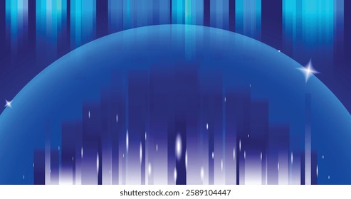 A captivating abstract depiction of glowing blue tones, reminiscent of an aurora, with stars sparkling above vertical streaks of light, creating an enchanting and otherworldly visual experience.