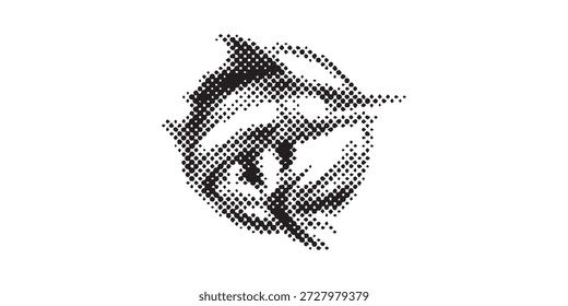 A captivating abstract design featuring a halftone pattern with a dynamic swirl of lines and textured dots, creating a sense of movement and depth.