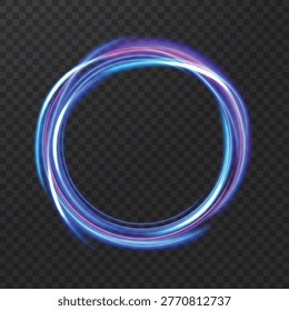 A captivating abstract design featuring multiple concentric neon light trails forming a circular ring against a transparent backdrop.