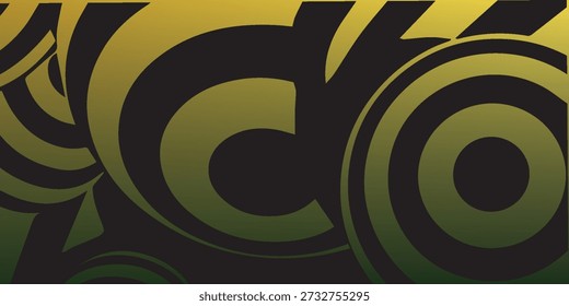 A captivating abstract design featuring a series of concentric circles and curved shapes in a striking gradient of gold and black, creating a sense of depth and movement.