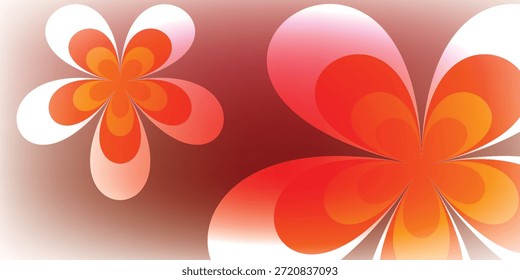 Un cautivador diseño floral abstracto con dos flores estilizadas con múltiples capas de pétalos, representados en un degradado de colores cálidos del blanco al naranja y al rojo, creando una sensación de profundidad y movimiento.