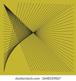 A captivating abstract geometric artwork featuring intersecting black lines on a bright yellow background.