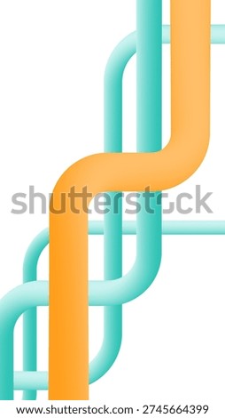 A captivating abstract illustration featuring a complex network of intertwined 3D pipes in bright orange and teal, creating a sense of flow and connection.