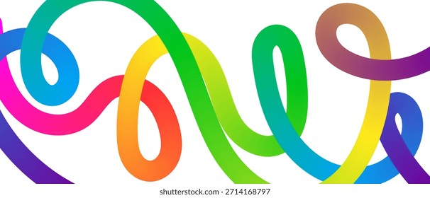 Una ilustración abstracta cautivadora que presenta una serie de líneas gruesas e interconectadas que se curvan y se bucle con gracia a través de un fondo blanco prístino. Cada línea muestra un hermoso gradiente de vibración