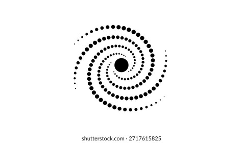 Uma ilustração abstrata cativante com um design em espiral composto de pontos contra um fundo branco limpo. Essa imagem transmite uma sensação de movimento e profundidade, tornando-a visualmente intrigante