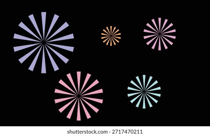 Cautivadora ilustración abstracta de vibrantes Formas espirográficas. Este recurso creativo presenta varias Formas coloridas dispuestas simétricamente. El fondo negro intenso realza el contraste visual.