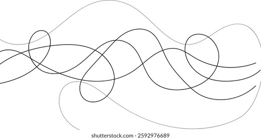 A captivating abstract image featuring a dynamic arrangement of intertwined, flowing black lines against a white background.