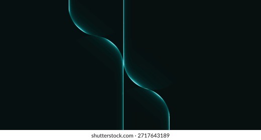 Uma imagem abstrata cativante com uma linha ondulada azul-petróleo brilhante cruzando uma linha vertical reta contra um fundo profundo e escuro, criando uma sensação de movimento e arte digital.