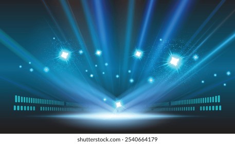 A captivating abstract image symbolizing innovation and technological advancement, featuring a vibrant blue light emanating from a central point amidst a dark, futuristic backdrop.