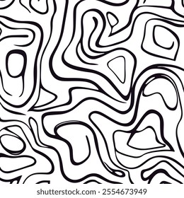 A captivating abstract pattern featuring flowing black lines on a white background. Ideal for modern design projects, wallpapers, and artistic prints.
