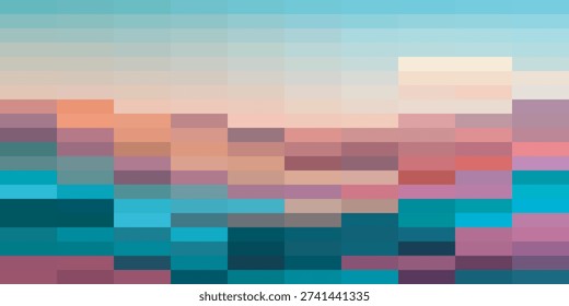 A captivating abstract pixel art landscape featuring a harmonious blend of vibrant colors and geometric shapes, creating a modern and artistic visual experience.