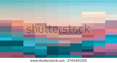 A captivating abstract pixel art landscape featuring a harmonious blend of vibrant colors and geometric shapes, creating a modern and artistic visual experience.