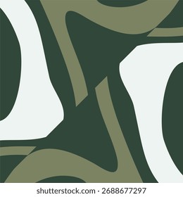 Um cativante vetor abstrato fundo com formas de fluxo orgânico em uma paleta harmoniosa de verde floresta profunda e sutil azeitona e creme acentos criando uma textura visual dinâmica.