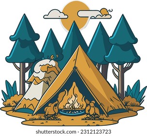 A captivating and animated camping illustration in vector form, inviting you to embrace the great outdoors.