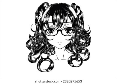 Captivating anime girl face illustration in EPS format. Ideal for mesmerizing designs and commercial projects, offering high-quality and expressive artwork.