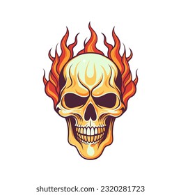 A captivating and atmospheric flaming skull vector clip art illustration, evoking a sense of mystery and danger, suitable for dark fantasy book covers and game art