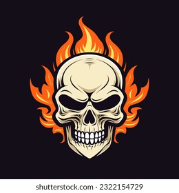 A captivating and atmospheric flaming skull vector clip art illustration, evoking a sense of mystery and danger, suitable for dark fantasy book covers and game art