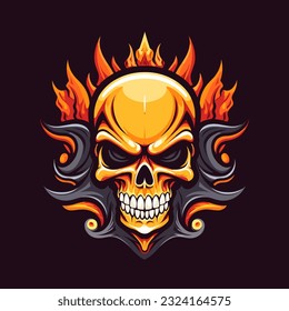 A captivating and atmospheric flaming skull vector clip art illustration, evoking a sense of mystery and danger, suitable for dark fantasy book covers and game art