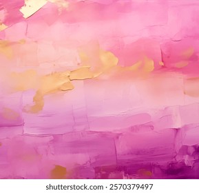 Incrível exibição de fundo fascinante de tonalidades rosa vibrante e inserções de ouro, uma pintura de aquarela de sonho. Textura e profundidade de pinceladas sobre tela, vetor de experiência visual bonito e dinâmico