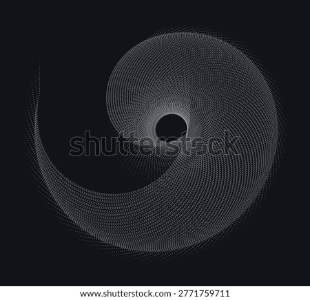 A captivating black and white abstract spiral design with geometric dots, perfect for modern and creative projects.