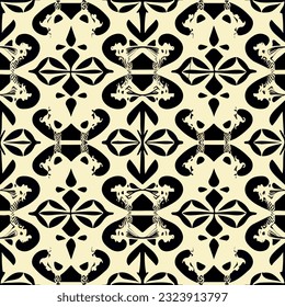 Captivating black and white art nouveau pattern on white backdrop, embellished with skull elements, creating mysterious and ethereal atmosphere.