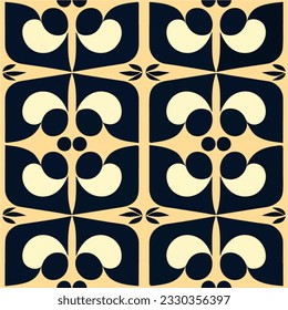 Captivating black and white art nouveau pattern graces a soothing beige background, harmoniously blending elements of both art nouveau and art deco styles into a mesmerizing composition.