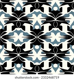 Captivating black and white background adorned with geometric shapes, reminiscent of art deco and art nouveau influences. The seamless pattern design showcases intricate symmetry and timeless.