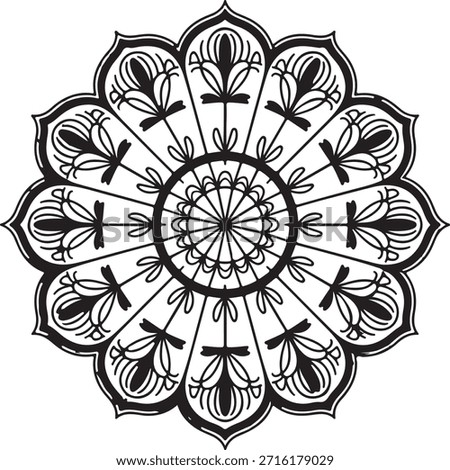 A captivating black and white circular mandala with intricate and harmonious design