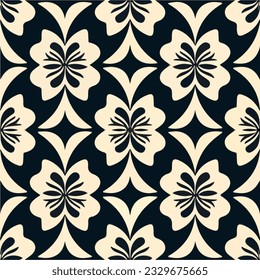 Captivating black and white flower pattern set against a dark background, reminiscent of elegant damask designs, showcasing an art nouveau inspired aesthetic with a touch of mystery.