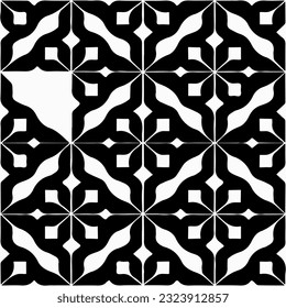 Captivating black and white geometric design with irregularly shaped mosaic tiles, showcasing intricate girih pattern.