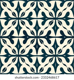 Captivating black and white geometric design showcases an intricate art nouveau floor pattern, formed by seamless patterned tilework.