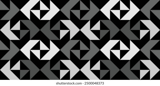 A captivating black and white geometric pattern that features dynamic shapes and conveys a sense of movement