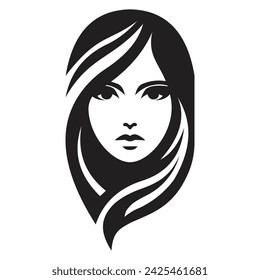 ilustración gráfica cautivadora en blanco y negro de cara femenina para logotipo o tatuaje