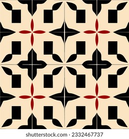 Captivating black and white pattern accentuated with vibrant red accents, reminiscent of exquisite Moorish tiles. The intricate tilework creates a mesmerizing fractal muqarnas effect.