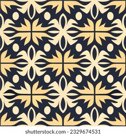 Captivating black and white pattern enriched with yellow accents, showcasing influences from both Art Nouveau and Art Deco styles in a seamless design.