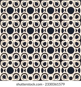 Captivating black and white pattern featuring circular shapes, forming a smooth and organic design that repeats seamlessly on fabric.