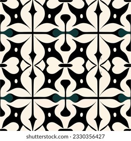 Captivating black and white pattern set against a dark background, showcasing a seamless design with influences from art nouveau. The intricate floral motifs add depth and allure to this.