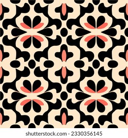 Captivating black and white pattern showcasing a stylish red bow, combining elements of art nouveau and a seamless fabric pattern.