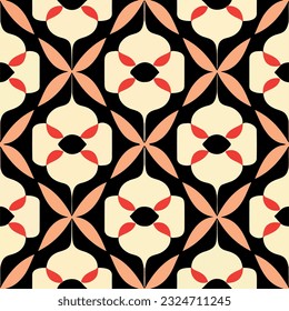 Captivating black and white pattern with stylish red accents, blending elements of art nouveau and art deco. The intricate motifs intertwine, creating an aesthetically pleasing and harmonious.