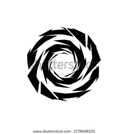 A captivating black and white swirl design, featuring sharp, angular shapes that create a dynamic and mesmerizing visual effect.