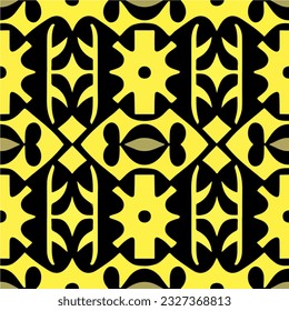 Captivating black and yellow pattern stands out against a sunny yellow background. This damask pattern is ideal for creating a repeating fabric design with an art deco flair, adding elegance.