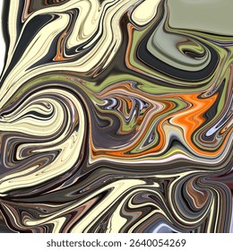 A captivating blend of swirling patterns in beige, brown, orange, and green hues.
