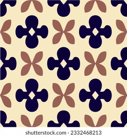 Captivating blue and brown flower pattern on a pristine white background an elegant blend of fractal muqarnas and art deco elements in a seamless design.
