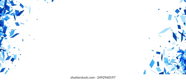 Una cautivadora cascada de fragmentos azules sobre un fondo blanco, creando la ilusión de una ducha fría y helada.